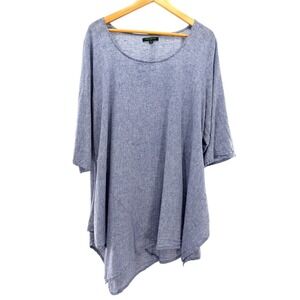 For Cynthia Blue Linen Blend Asymmetrical Sharkbite Tunic Top 1X Plus Size